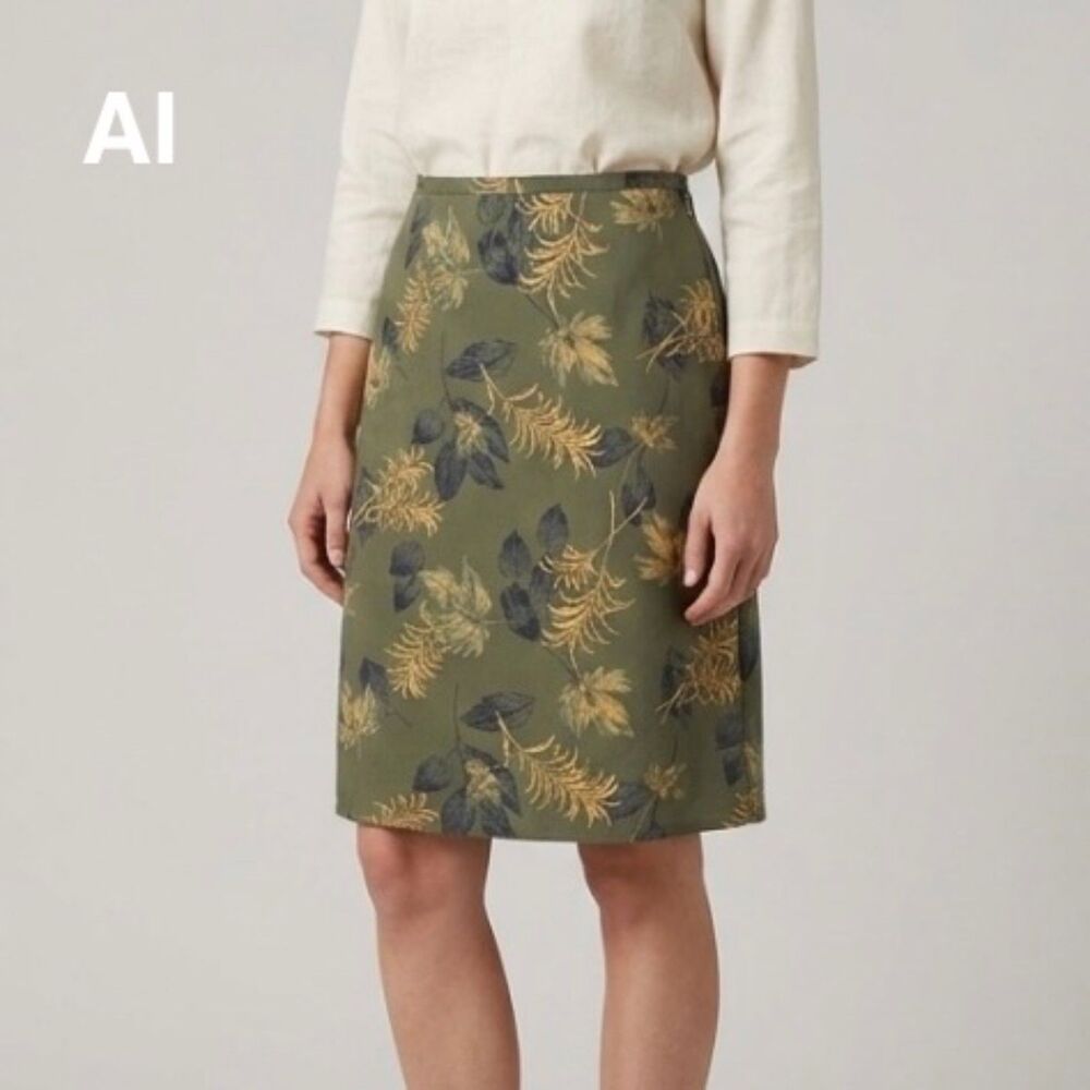Liz Claiborne First Issue skirt olive gold floral sz  12 poly